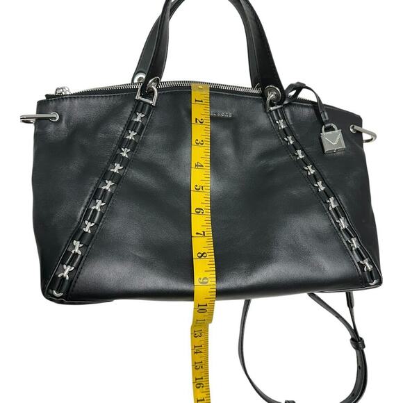 MICHAEL Michael Kors Sadie Leather Satchel in Black with Silver Hardware - Picture 15 of 16